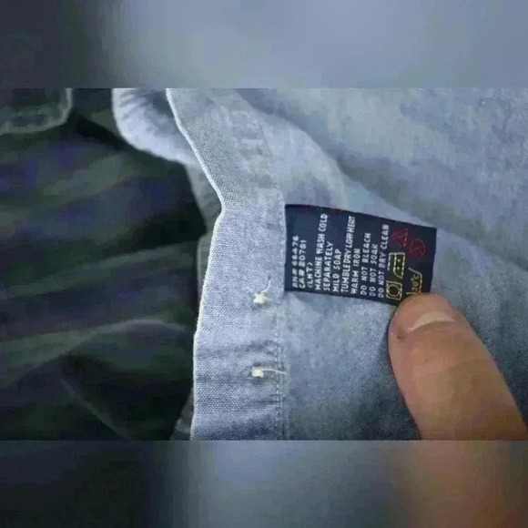 90s TOMMY HILFIGER JEANS Blue Cotton Chambray  Patchwork Oversized Shirt Medium - Picture 8 of 9